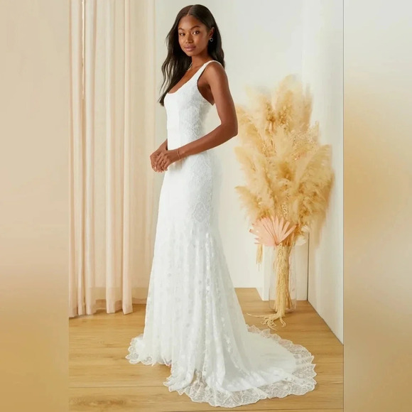 Lulus Eternity of Romance White Embroidered Mermaid Maxi Dress Bridal Party Boho - Picture 2 of 12